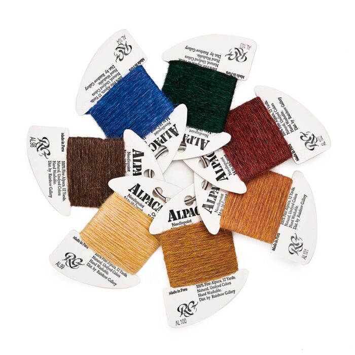 Seven colors of Rainbow Gallery Alpaca 18 furry thread