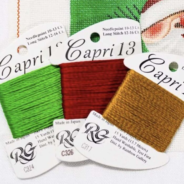 Rainbow Gallery's Capri 13 thread is ideal on 13-mesh needlepoint canvas