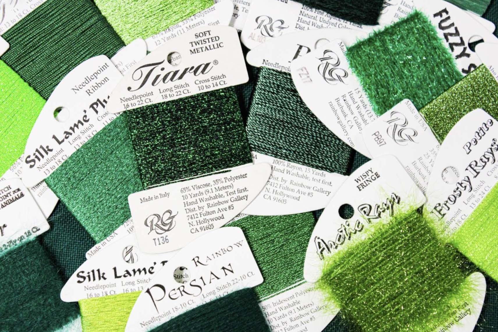 Green colors of Rainbow Gallery threads