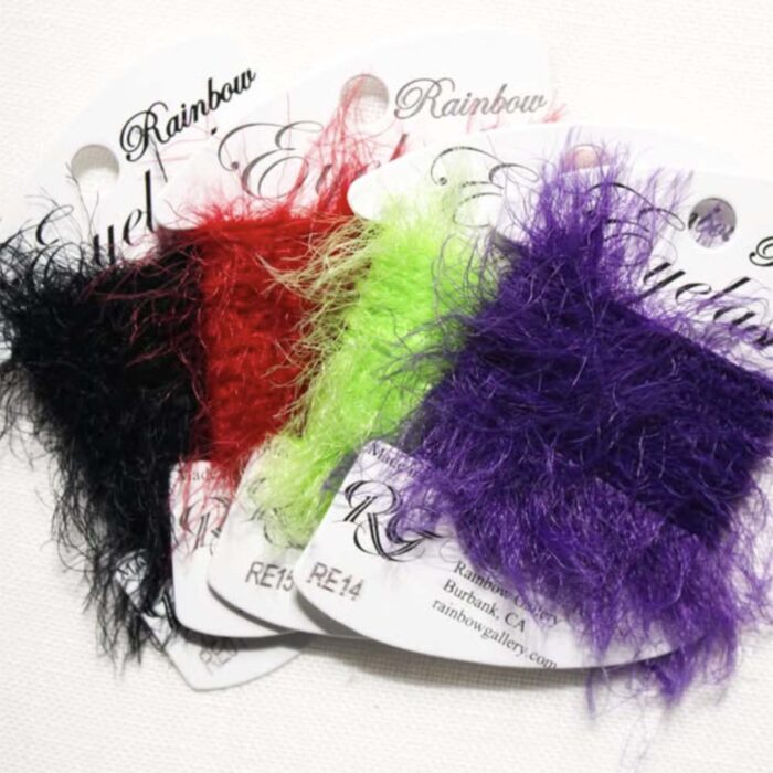 Rainbow Eyelash yarn creates furry, fuzzy, hairy effects