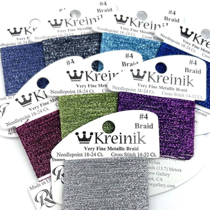 Hi Lustre colors of Kreinik #4 Braid