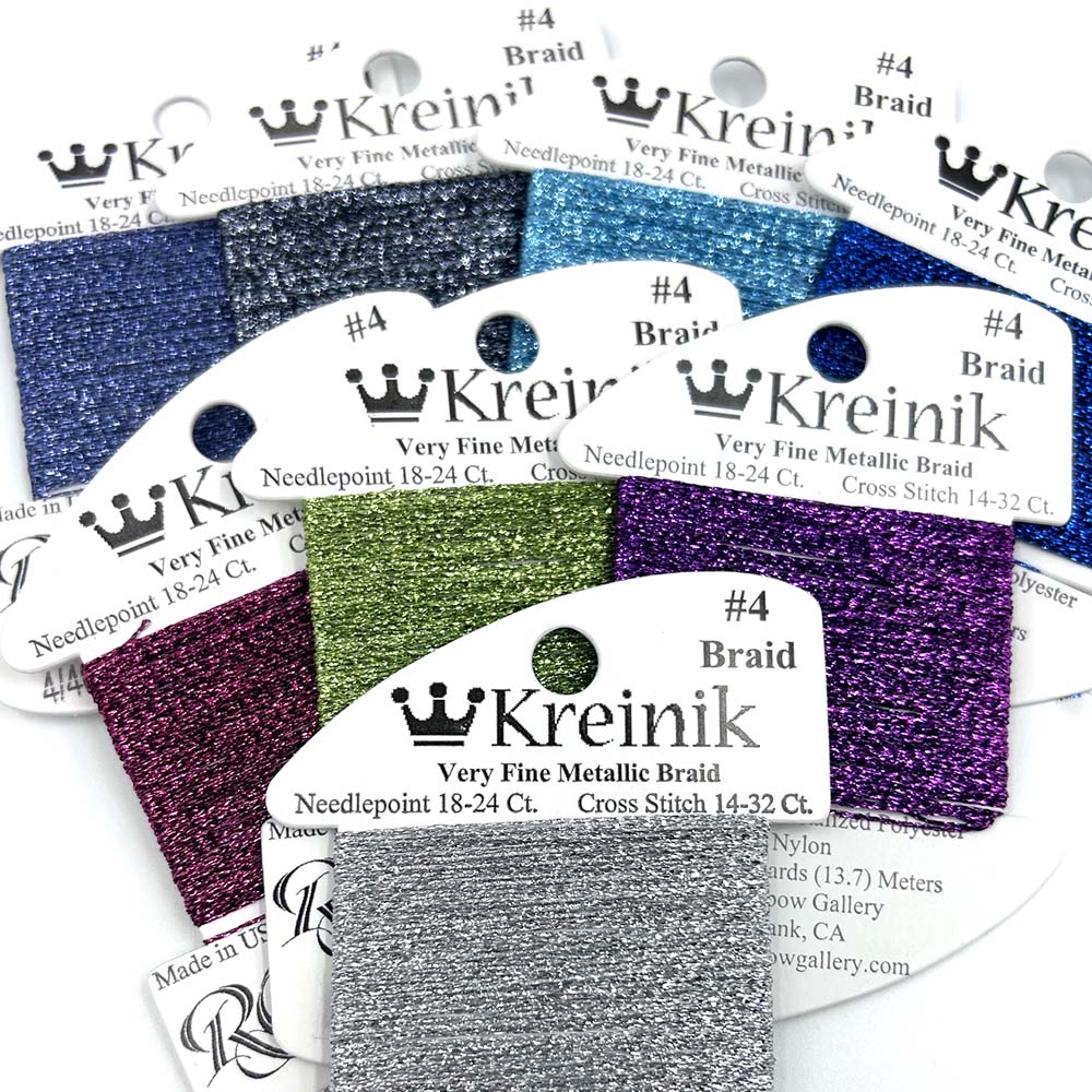 Hi Lustre colors of Kreinik #4 Braid