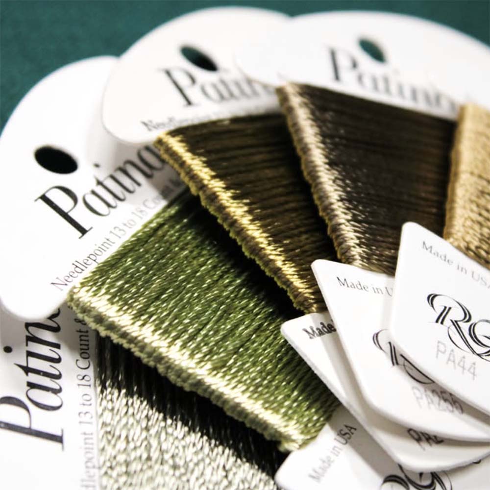Rainbow Gallery's Patina is a twisted rayon silk ideal for needlepoint