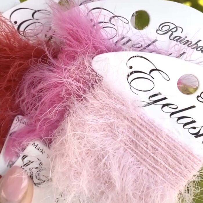 Rainbow Eyelash yarn creates furry, fuzzy, hairy effects