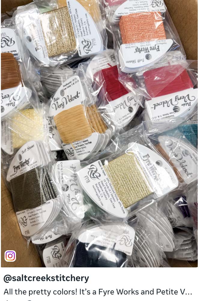 Rainbow threads in needlework stores