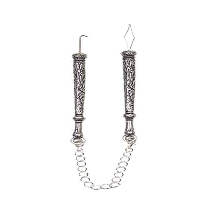 Use this pewter tail catcher to secure threads on the back of your work