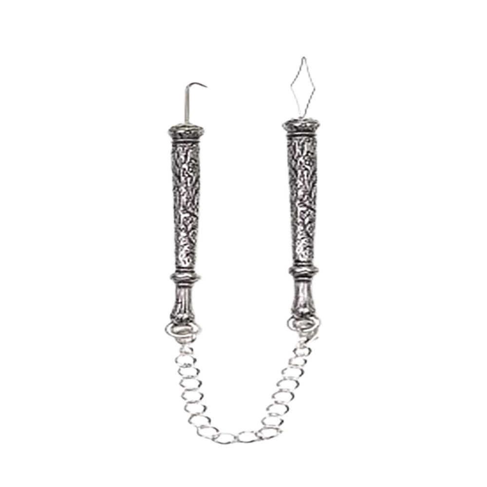 Use this pewter tail catcher to secure threads on the back of your work