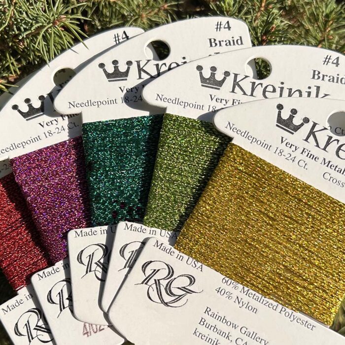 Holographic colors in Kreinik Very Fine #4 Braid