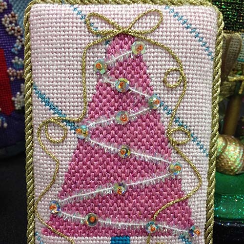 Kreinik Micro Ice Chenille as garland on a needlepoint tree