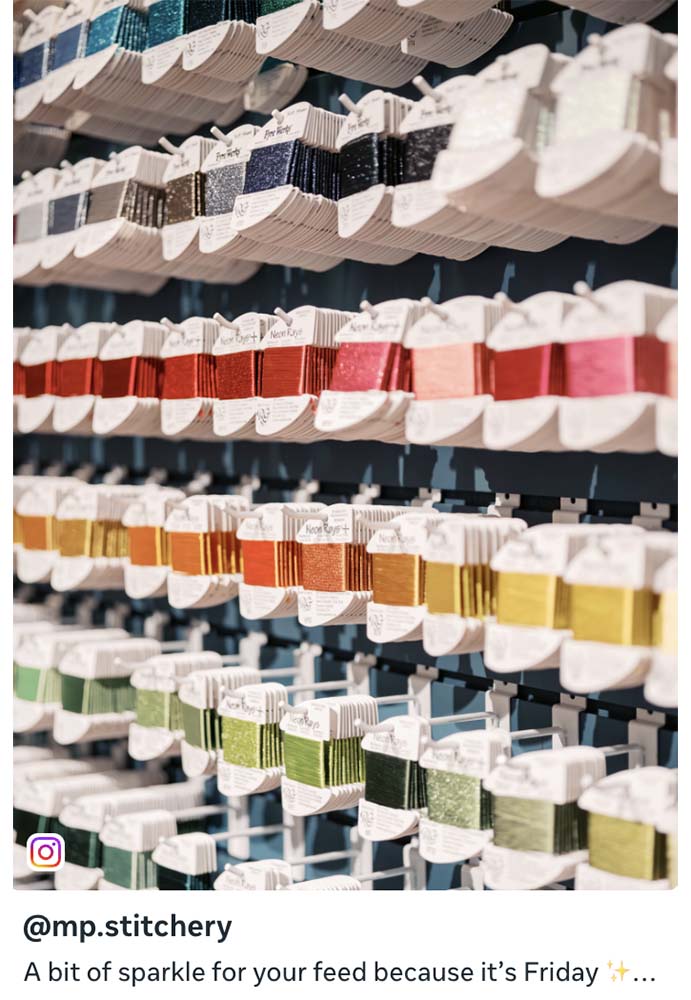 Rainbow threads in needlework stores